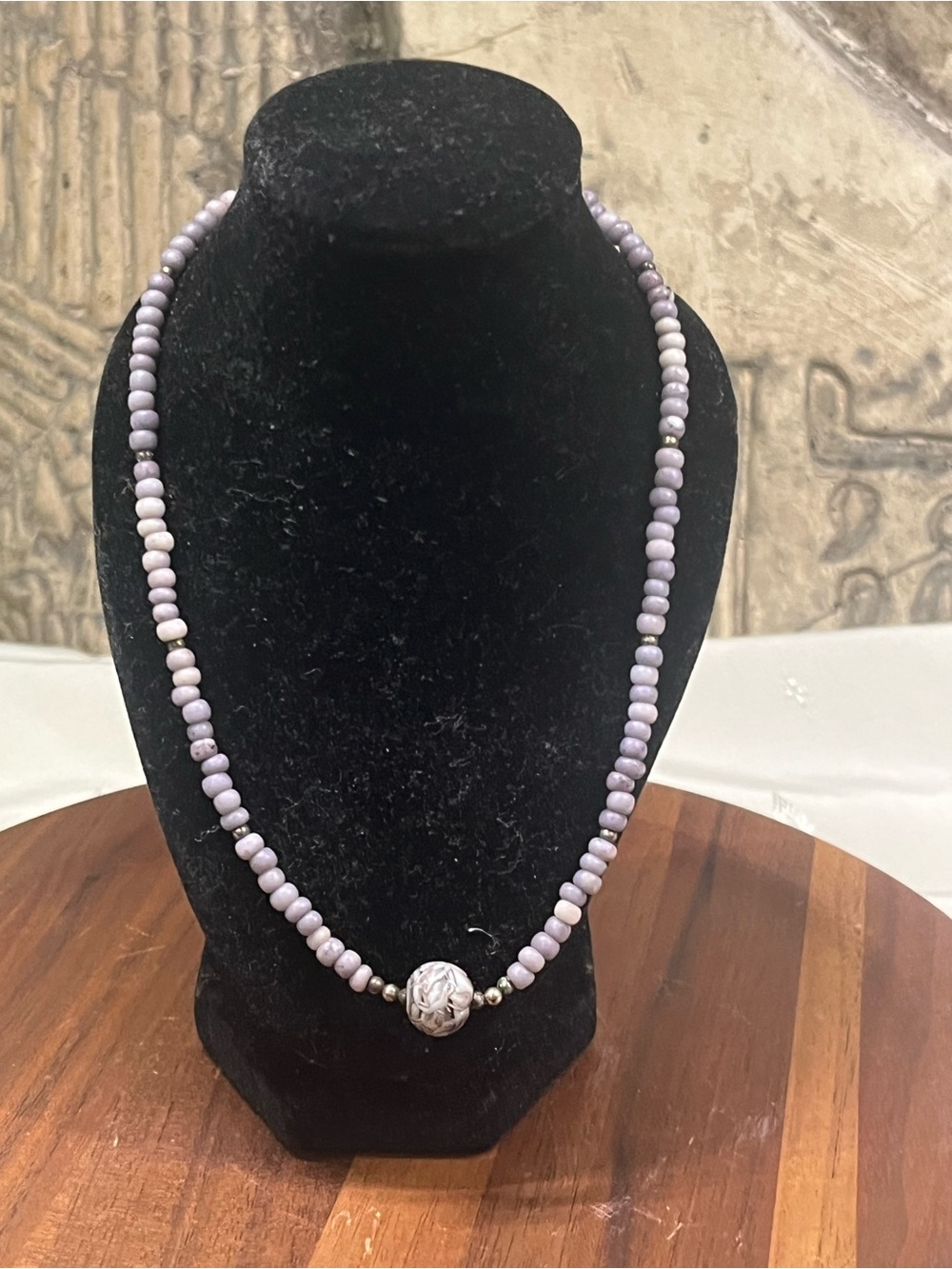 13” Vintage 90s Phosphosiderite Stone & Swirl Lampwork Glass Choker Necklace